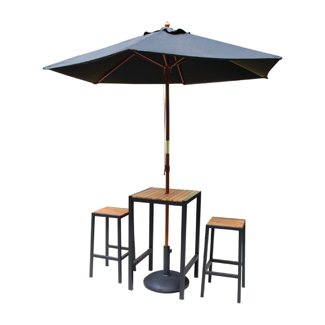 Bolero Black Steel & Acacia Wood Bar Stools (Pack of 2) - DS156 Metal Bar Stools Bolero