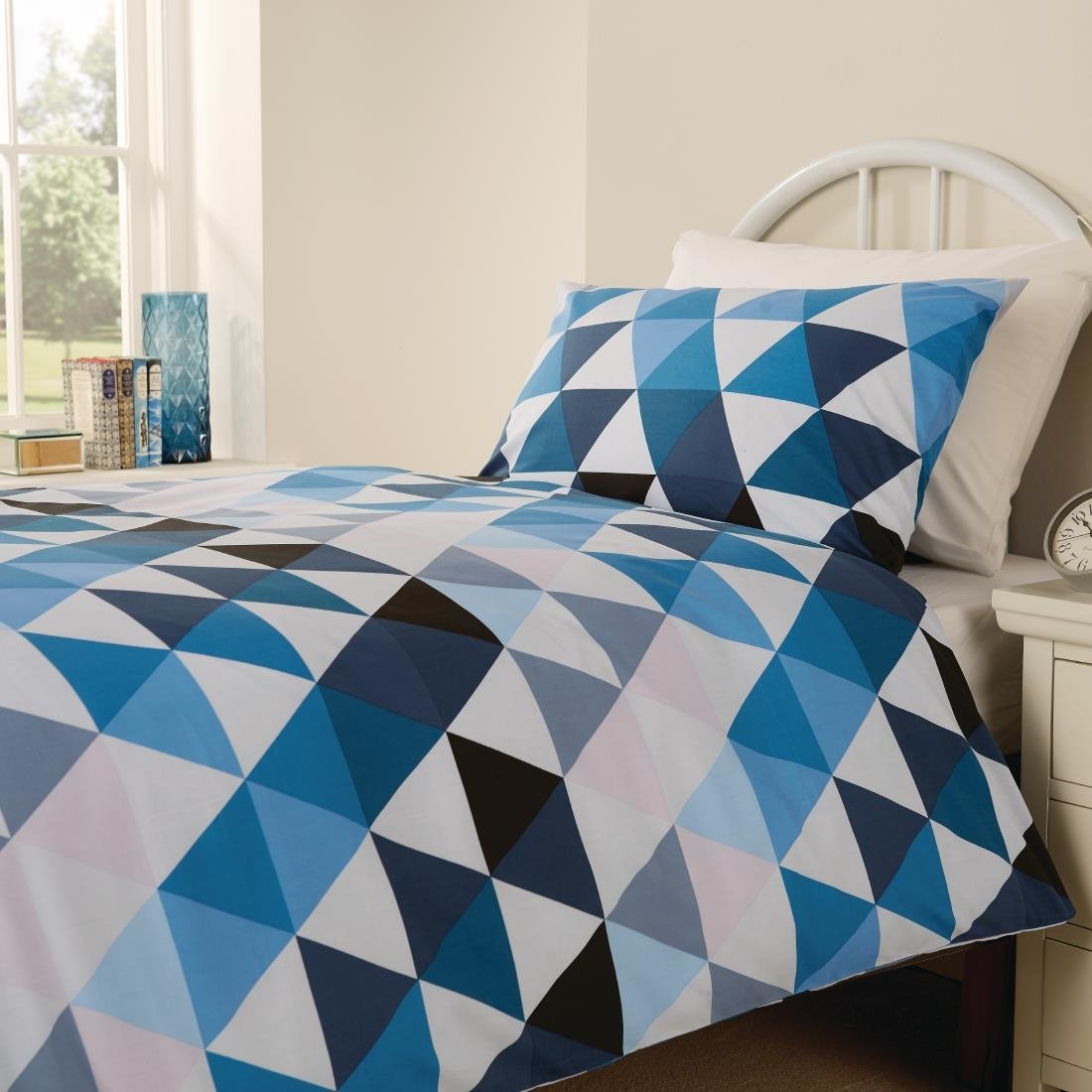 Mitre Essentials Geo Duvet Cover Open Blue Double - HB707 Mitre Essentials