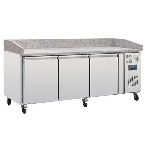 Polar Bakery Counter Fridge with Marble Work Surface - GL182 Pizza Prep Counters - 3 Door Polar