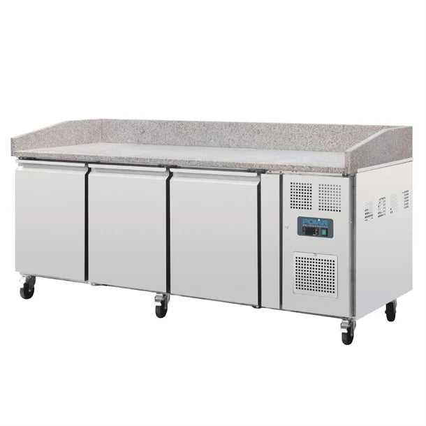 Polar Bakery Counter Fridge with Marble Work Surface - GL182 Pizza Prep Counters - 3 Door Polar