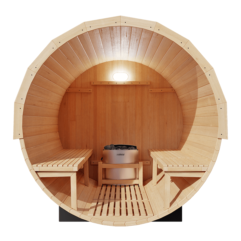 Empire Kove Spruce Barrel Sauna with Front Porch & 6kW Electric Heater | 3–4 Person Outdoor Cabin | KOVE-BAR4 Outdoor Barrel Electric Heated Saunas Kove Designs
