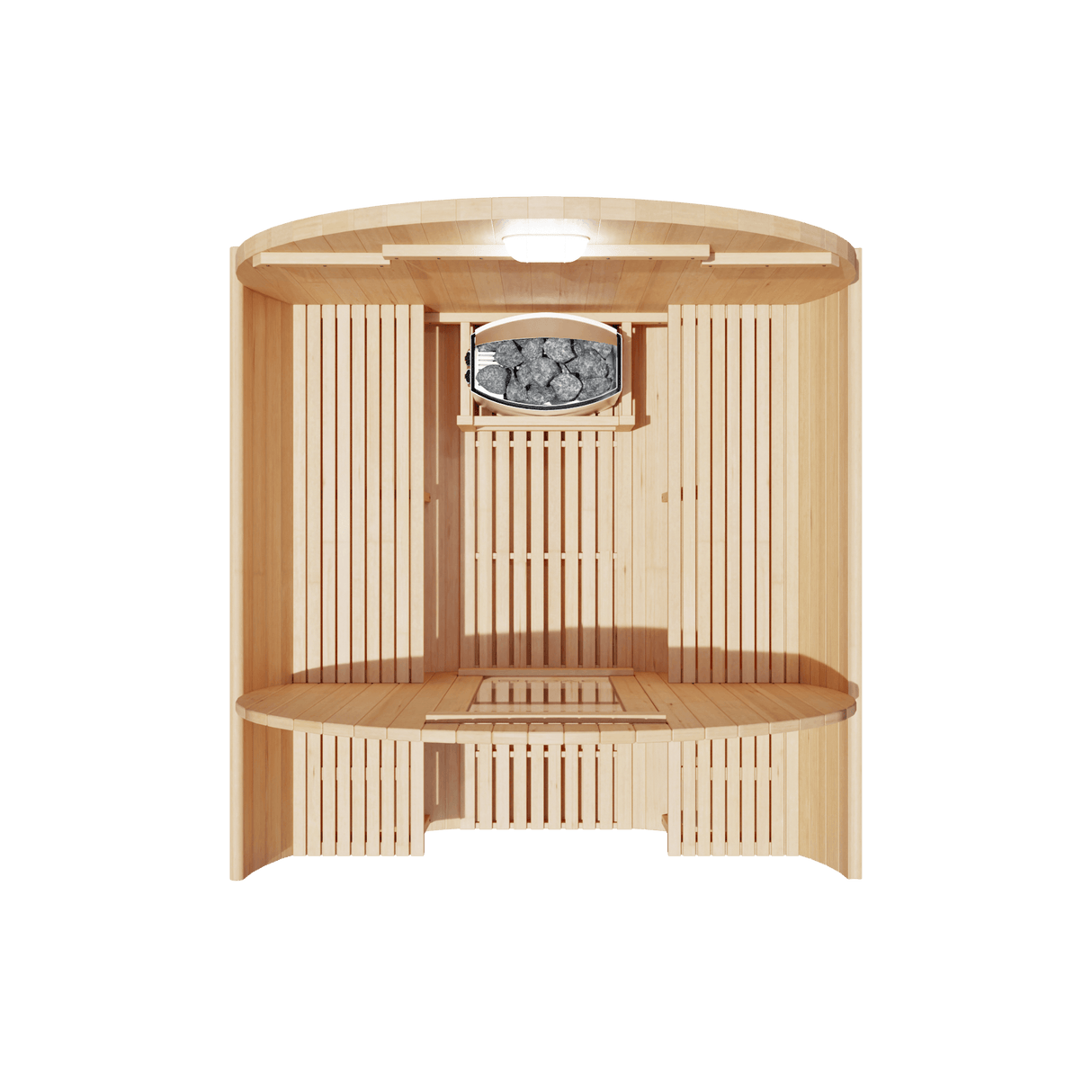 Empire Kove Spruce Barrel Sauna with Front Porch & 6kW Electric Heater | 3–4 Person Outdoor Cabin | KOVE-BAR4 Outdoor Barrel Electric Heated Saunas KOVE