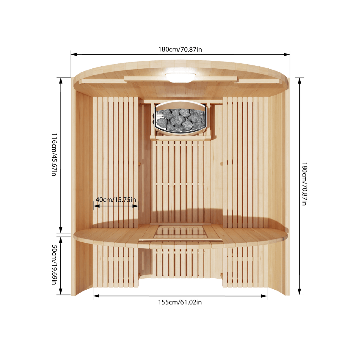 Empire Kove Spruce Barrel Sauna with Front Porch & 6kW Electric Heater | 3–4 Person Outdoor Cabin | KOVE-BAR4 Outdoor Barrel Electric Heated Saunas KOVE