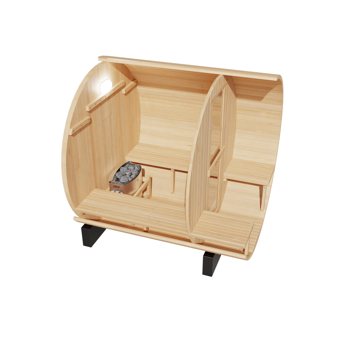 Empire Kove Spruce Barrel Sauna with Front Porch & 6kW Electric Heater | 3–4 Person Outdoor Cabin | KOVE-BAR4 Outdoor Barrel Electric Heated Saunas KOVE