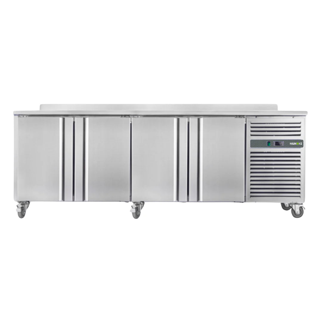 Hamoki Stainless Steel 4 Door Freezer Counter with Upstand 564 Litre - 221020 Refrigerated Counters - Triple Door Hamoki