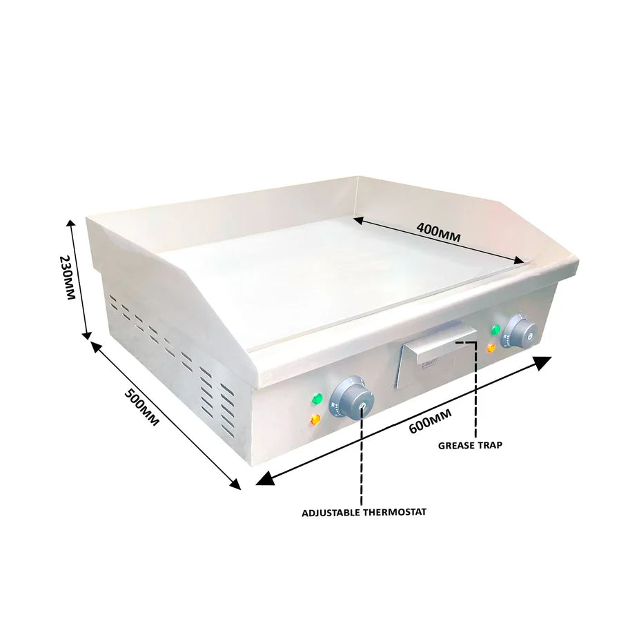 Davlex Commercial Twin Electric Griddle – 600mm Smooth 5kW - DAV-BC600 Electric Griddles Davlex