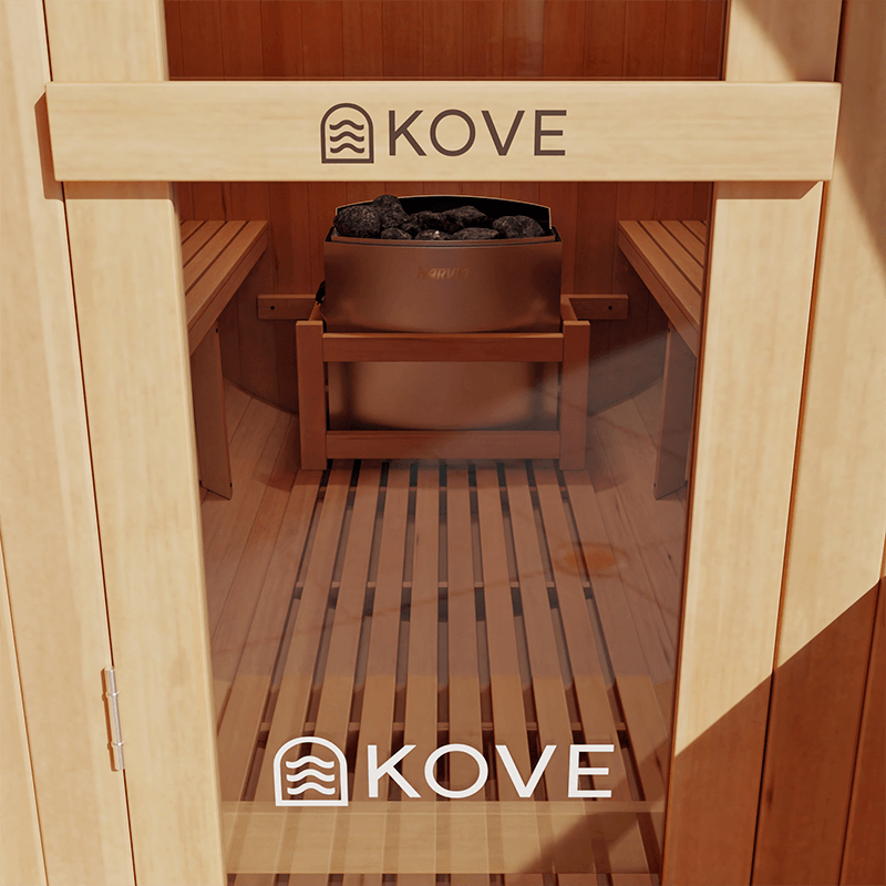 Kove 5-6 Person Spruce Barrel Sauna with Front Porch & 8kW Electric Heater | KOVE-BAR6 Outdoor Barrel Electric Heated Saunas Kove Designs