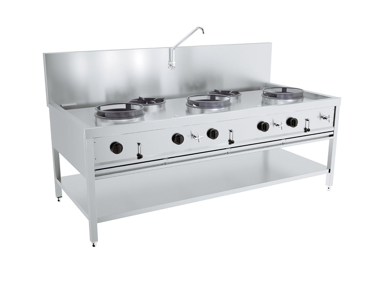 Combisteel Gas Wok 5 Burner Stove Cooker 3 x 17kW + 2 x 9kW - 7178.1210 Wok Cookers & Burners Combisteel