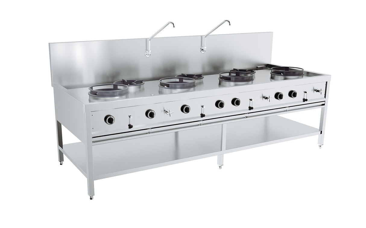 Combisteel Gas Wok 7 Burner Stove Cooker 4 x 17kW + 3 x 9kW - 7178.1215 Wok Cookers & Burners Combisteel