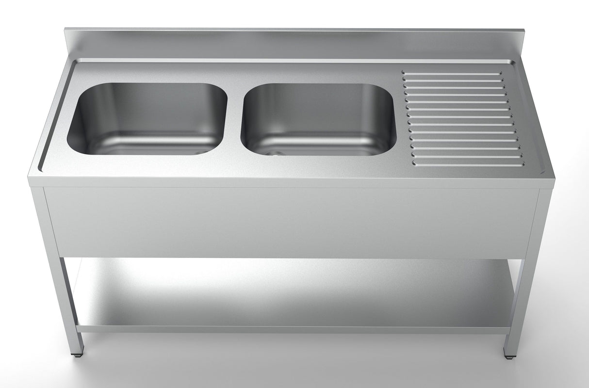 Combisteel Stainless Steel Sink Double Left Hand Bowl 1600mm Wide - 7333.0850 Double Bowl Sinks Combisteel