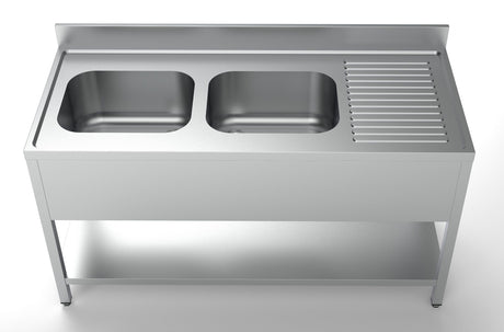 Combisteel Stainless Steel Sink Double Left Hand Bowl 1600mm Wide - 7333.0850 Double Bowl Sinks Combisteel   