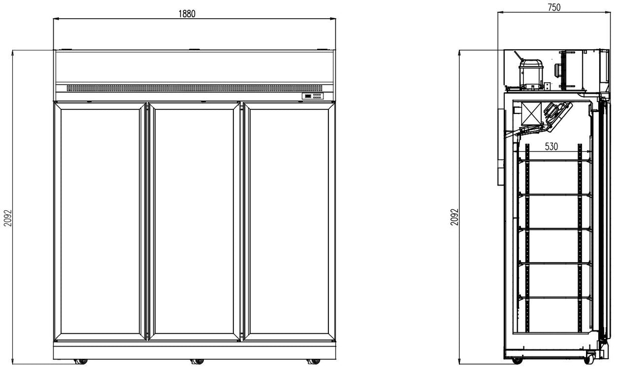 Combisteel Freezer 3 Glass Doors Black Ins-1530F Bl - 7455.2435 Upright Glass Door Freezers Combisteel