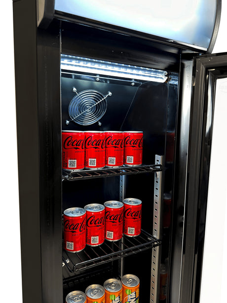 Combisteel Slimline Black Narrow Single Hinged Glass Door Fridge Merchandiser 105Ltr - 7455.1384 Upright Single Door Bottle Coolers Combisteel