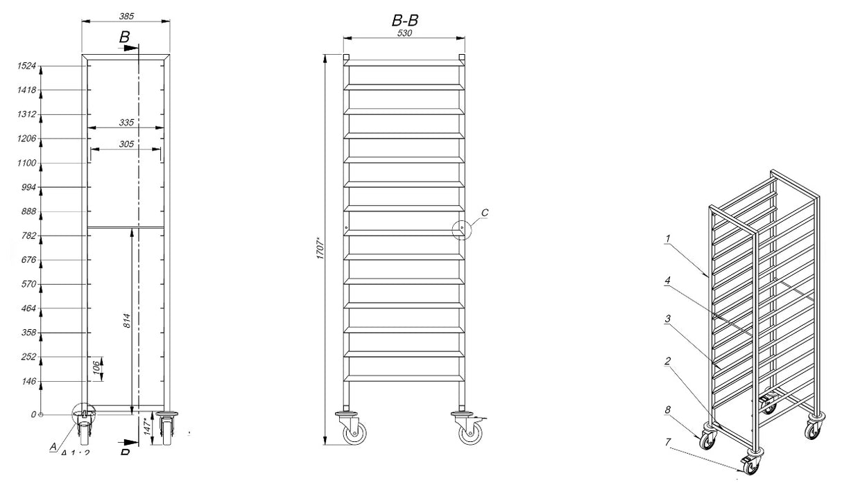 Combisteel Clearing Trolleys 1/1GN 14X - 7819.0008 GN Trolley Combisteel