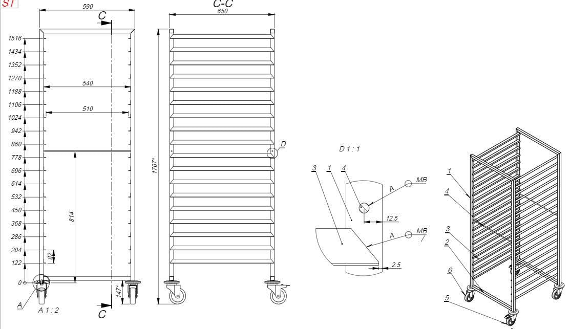 Combisteel Clearing Trolleys 2/1GN 18X - 7819.0026 GN Trolley Combisteel