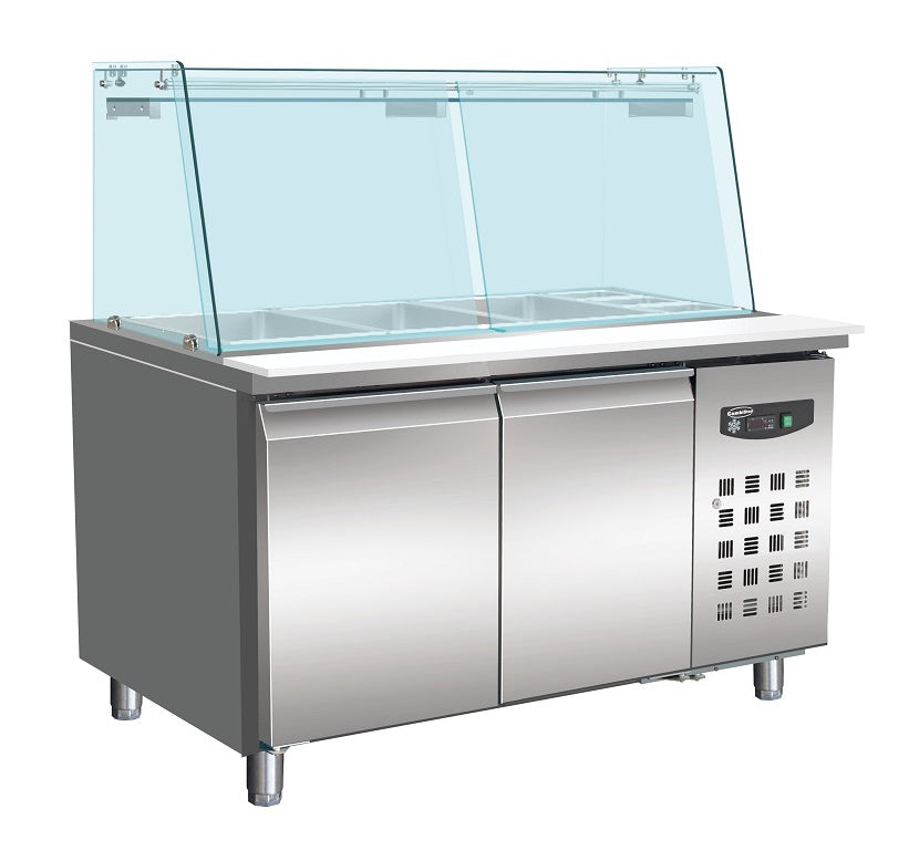 Combisteel 700 Refrigerated Counter With Glass Cover 2 Doors 3X 1/1 + 3X 1/6GN Container - 7950.0422 Refrigerated Counters - Double Door Combisteel