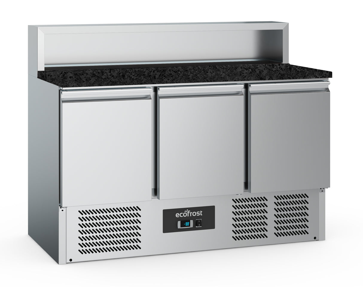 Combisteel Ecofrost Pizza Counter 3 Doors 8x1/6GN Container Black Granite Worktop | 7950.5096 Pizza Prep Counters - 3 Door Combisteel