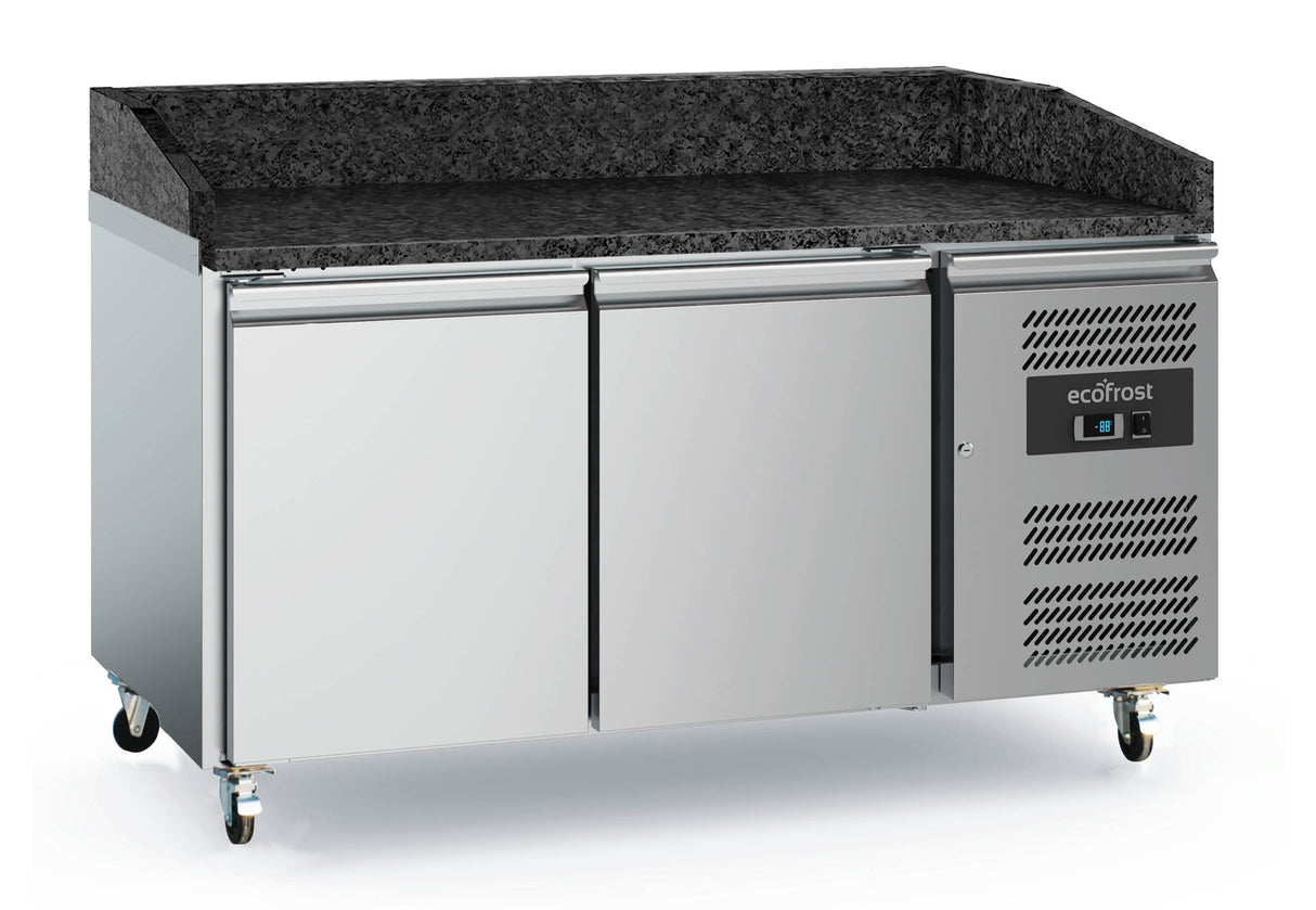 Combisteel Ecofrost Pizza Counter 2 Doors Black Granite Worktop -With Wheels | 7950.5137 Pizza Prep Counters - 2 Door Combisteel