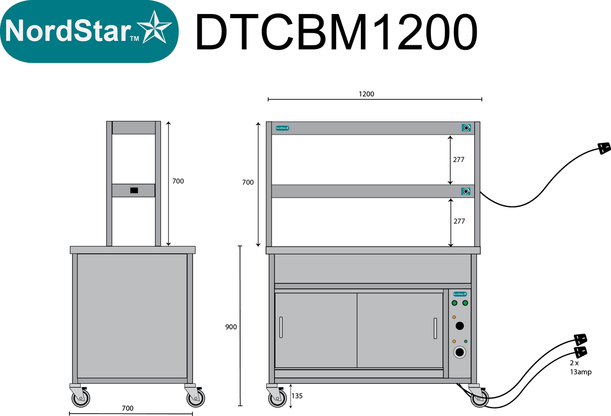 Nordstar Hot Cupboard Bain Marie 3 x 1/1GN With 2 Tier Heated Gantry | DTCBM1200 Hot Cupboards Nordstar