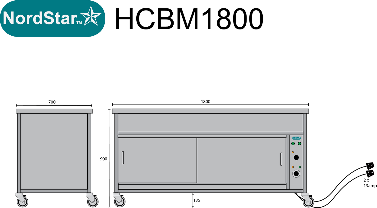 Nordstar Hot Cupboard With Bain Marie 5 x 1/1GN Dry Heat | NSHCBM1800 Hot Cupboards Nordstar