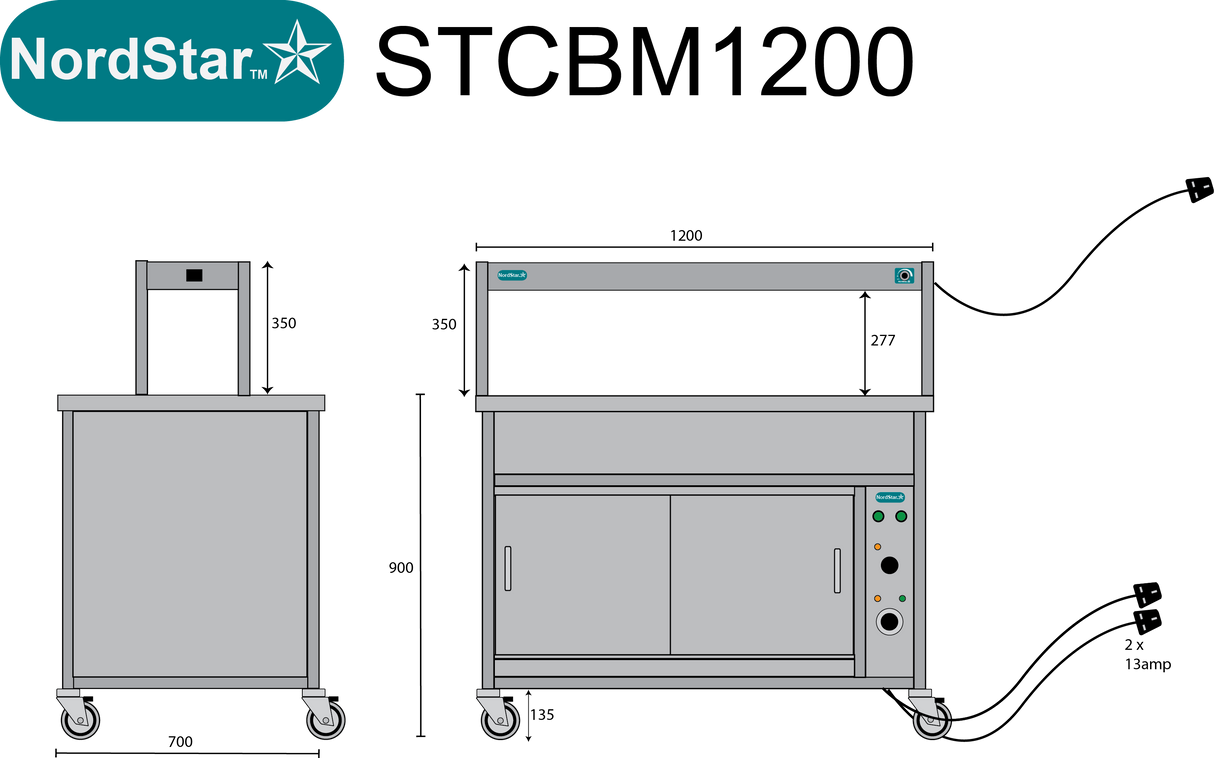 Nordstar Hot Cupboard Bain Marie 3 x 1/1GN With Single Heated Gantry | STCBM1200 Hot Cupboards Nordstar