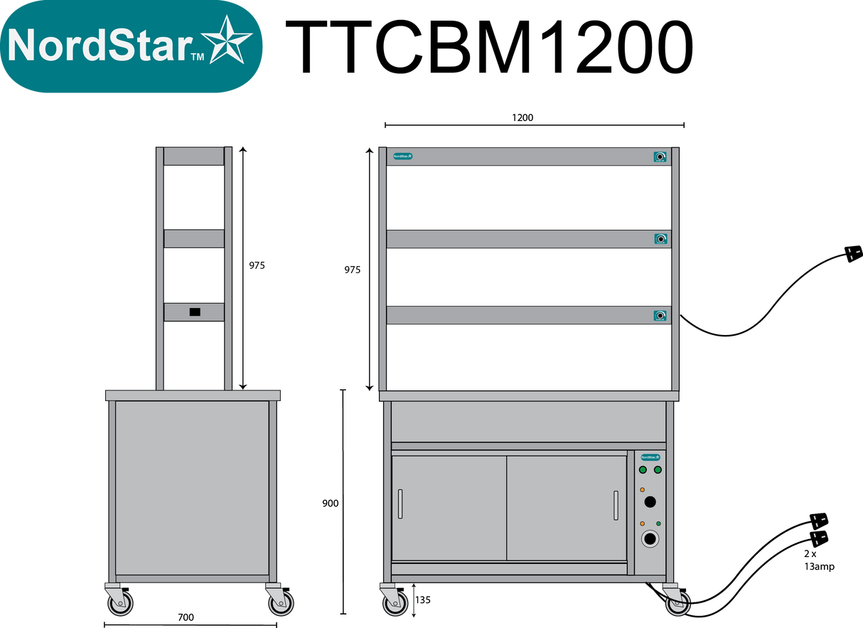 Nordstar Hot Cupboard Bain Marie 3 x 1/1GN With 3 Tier Heated Gantry | TTCBM1200 Hot Cupboards Nordstar