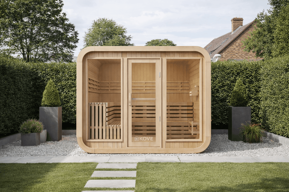 Kove 5-6 Person Spruce Cube Sauna with Front Porch & 8kW Electric Heater | KOVE-CUBE6 Outdoor Cube Saunas KOVE