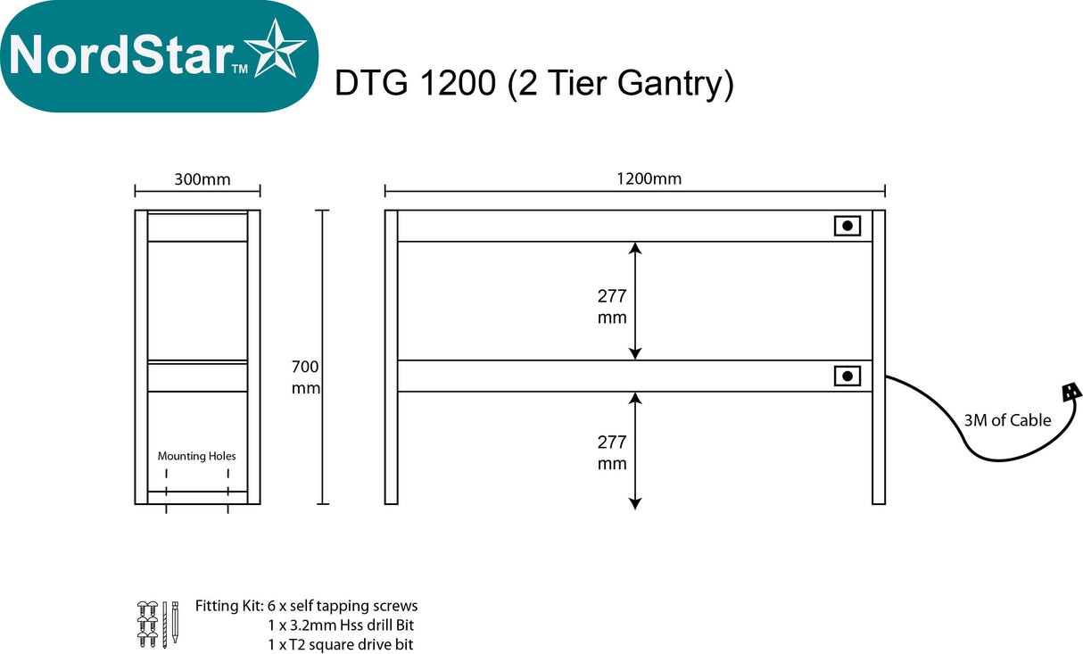 Nordstar Heated Gantry Double Tier Chefs Rack Overshelf 1200mm 6 Quartz Lamp | DTG1200 Heated Gantry Chef's Rack Nordstar