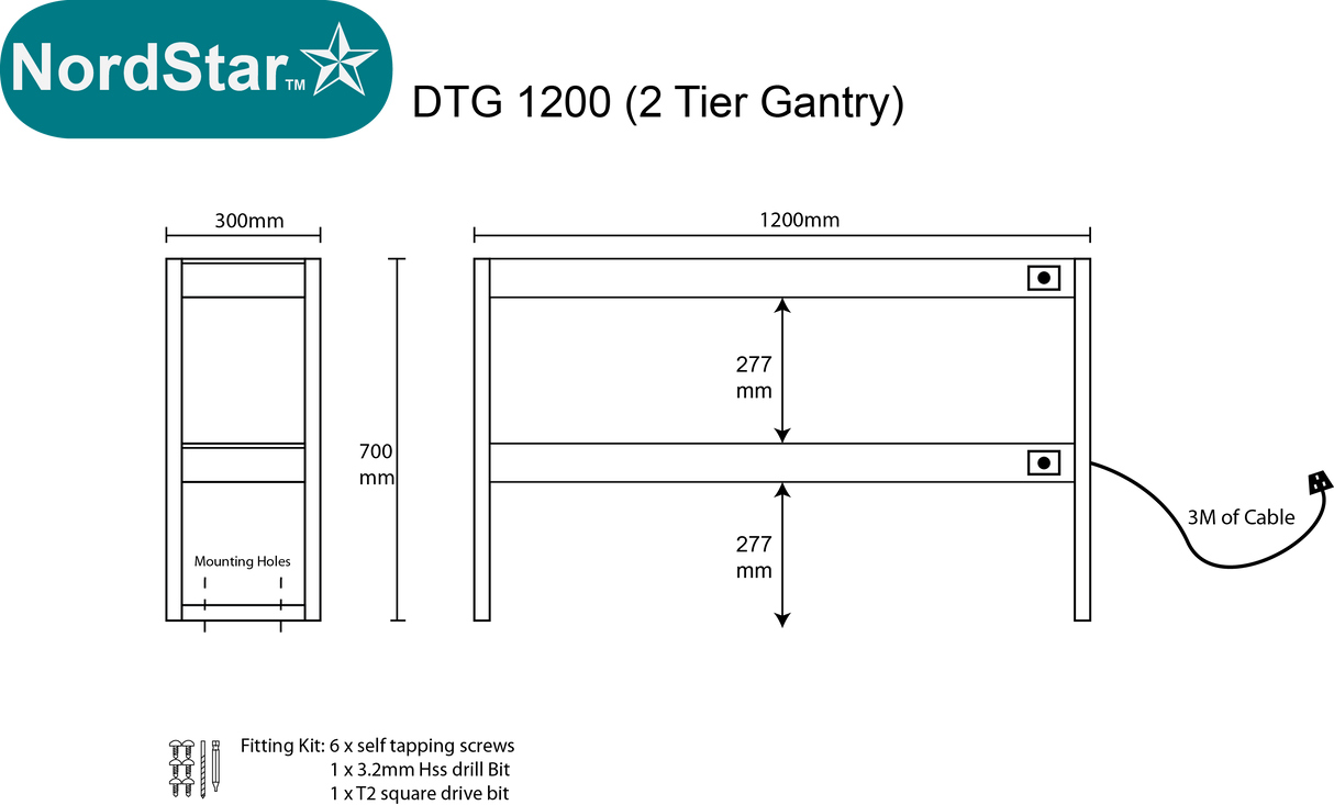 Nordstar Heated Gantry Double Tier Chefs Rack Overshelf 1200mm 6 Quartz Lamp | DTG1200 Heated Gantry Chef's Rack Nordstar