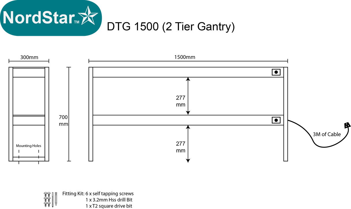 Nordstar Heated Gantry Double Tier Chefs Rack Overshelf 1500mm 6 Quartz Lamp | DTG1500 Heated Gantry Chef's Rack Nordstar