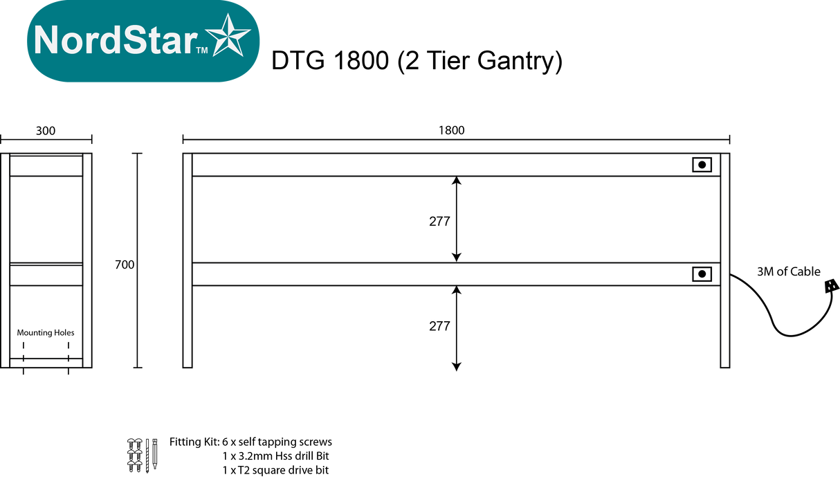 Nordstar Heated Gantry Double Tier Chefs Rack Overshelf 1800mm 6 Quartz Lamp | DTG1800 Heated Gantry Chef's Rack Nordstar