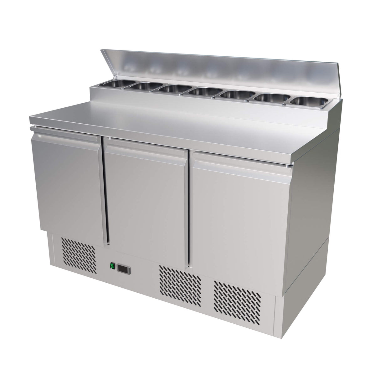 Empire Stainless Steel Pizza Prep Counter – 3 Door Commercial Fridge with Topping Unit | PS300 Pizza Prep Counters - 3 Door Empire