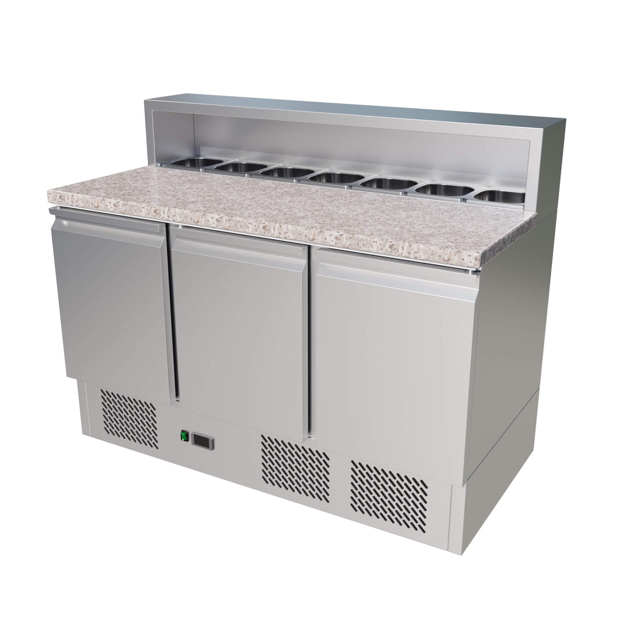 Empire Stainless Steel Pizza Prep Marble Counter – 3 Door Commercial Fridge with Open Top | PS903 Pizza Prep Counters - 3 Door Empire