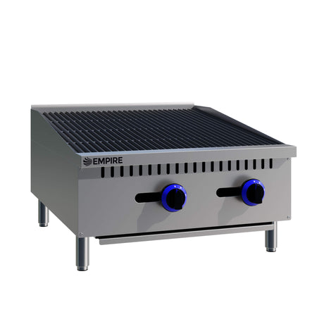 Empire 2 Burner Nat Gas or LPG Chargrill | 600mm Commercial Countertop Charbroiler 15kW | EMP-RFS-24-R-OZ Charcoal Grills Empire