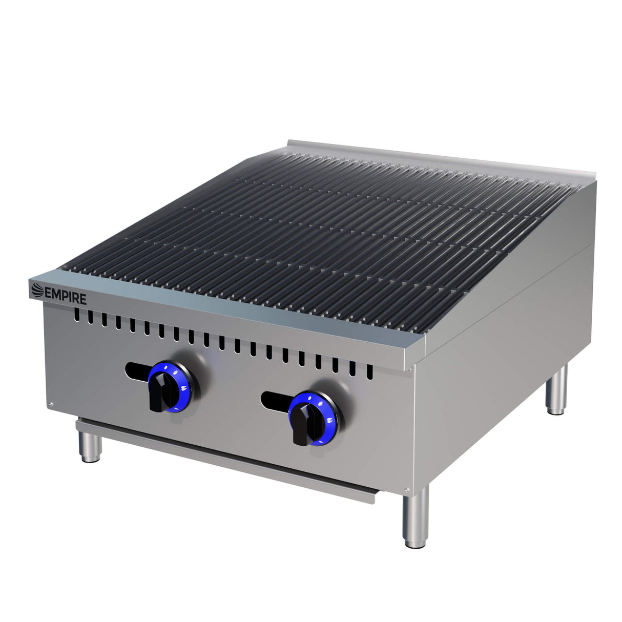 Empire 2 Burner Nat Gas or LPG Chargrill | 600mm Commercial Countertop Charbroiler 15kW | EMP-RFS-24-R-OZ Charcoal Grills Empire