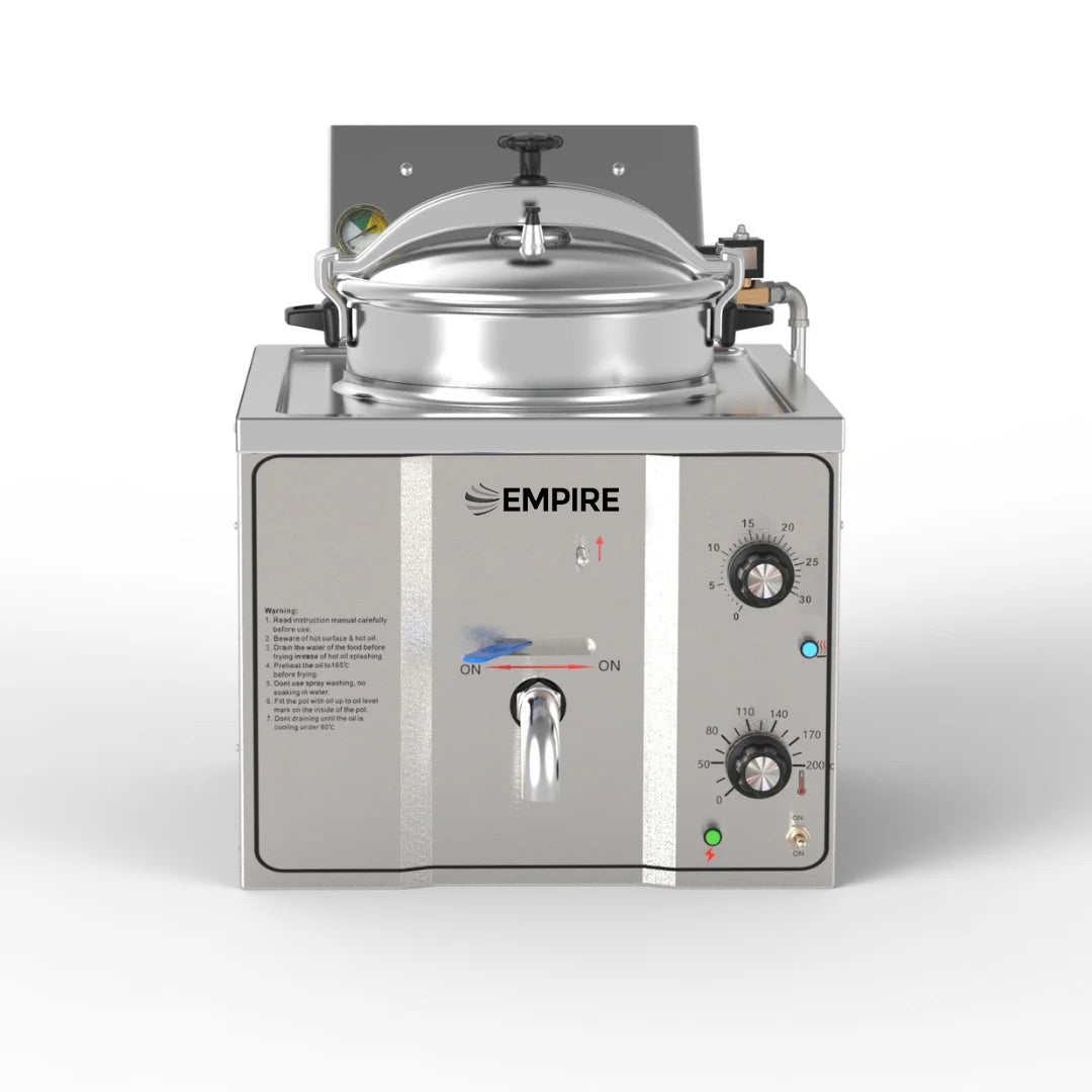 Empire 15L Electric Pressure Fryer with Drain Tap – 3kW Commercial Countertop Deep Fryer | EMP-CTPF Electric & Gas Pressure Fryers Empire