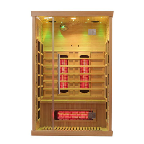 Empire 2-Person Infrared Sauna Cabin – Hemlock Wood, Glass Front, Bluetooth & Full Spectrum Heating | EMP-S2 Infrared Saunas Empire