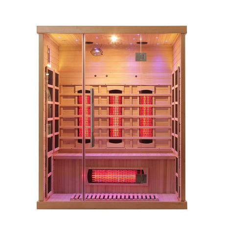 Empire 3-Person Infrared Sauna Cabin – Hemlock Wood, Glass Front, Bluetooth & Full Spectrum Heating | EMP-S3 Infrared Saunas Empire
