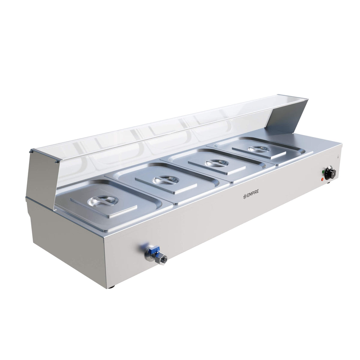Empire Bain Marie Heated Display Unit 4 x 1/2 GN Pans & Lids With Glas