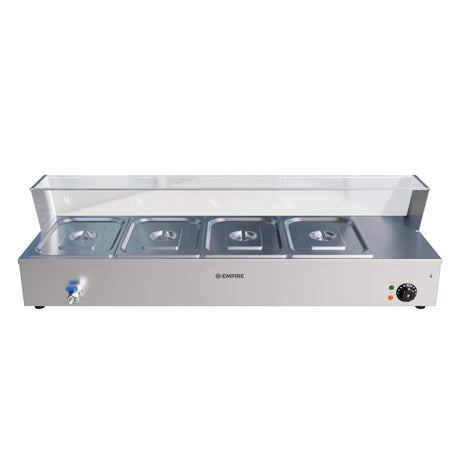 Empire Bain Marie Heated Display Unit 4 x 1/2 GN Pans & Lids With Glass Surround Sneeze Guard - EMP-BM4S Bain Maries Empire   