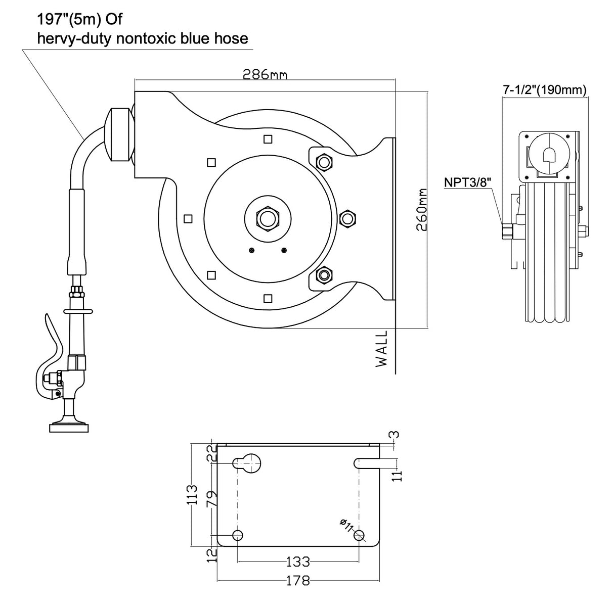 Empire Commercial Wash Down Open Hose Reel 5 Meter With Head Gun WRAS Approved - EMP-HR5-WRAS Wash Down Hoses/Reels Empire
