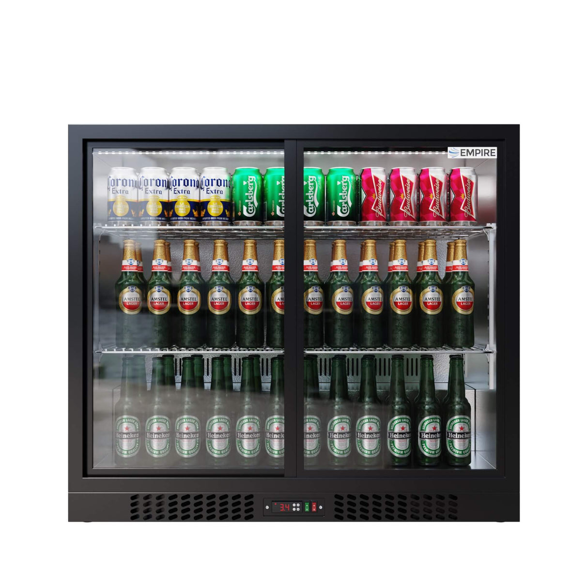 Empire Double Door Bottle Cooler – Low 835mm Height Sliding Door Commercial Back Bar Fridge | CL-210SC Double Door Bottle Coolers Empire