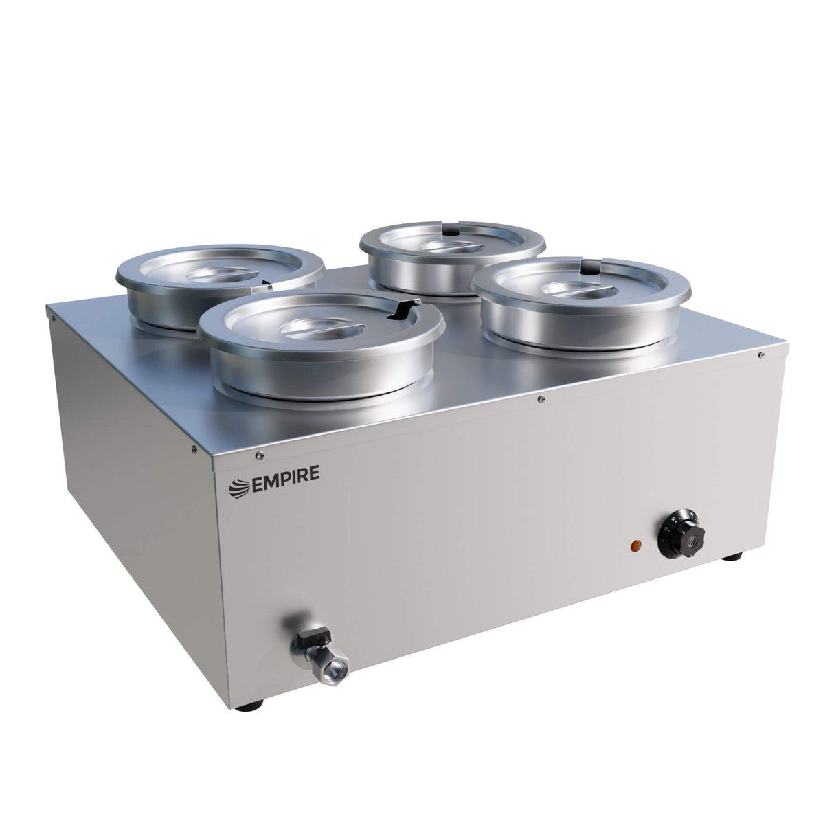 Empire Electric 4 Round Pot Wet Well Bain Marie with Drain Tap - Commercial Food Warmer | EMP-4PBMR Bain Maries Empire