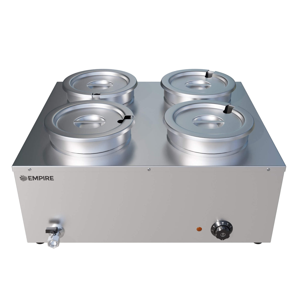 Empire Electric 4 Round Pot Wet Well Bain Marie with Drain Tap - Commercial Food Warmer | EMP-4PBMR Bain Maries Empire