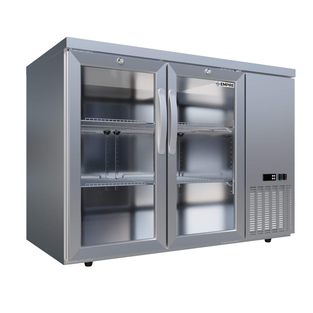 Empire High Capacity Stainless Steel Double Door Bottle Cooler Hinged Undercounter Low Height Side Cooling - CL-305HR - Graded Item Double Door Bottle Coolers Empire