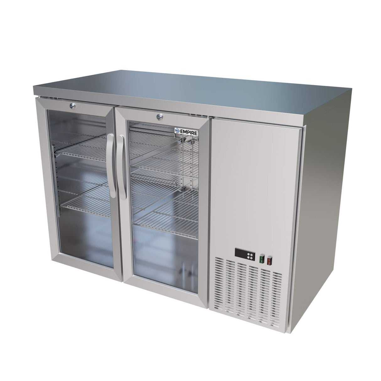 Empire High Capacity Stainless Steel Double Door Bottle Cooler Hinged Undercounter Low Height Side Cooling - CL-305HR - Graded Item Double Door Bottle Coolers Empire