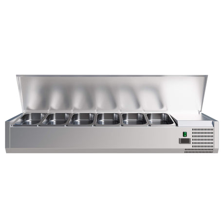 Empire Refrigerated Counter Top Servery Prep Unit 5 x 1/3 & 1 x 1/2 GN Stainless Steel Lid - EMP-VRX1500380SL VRX Topping Units Empire   