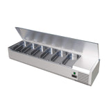 Empire Refrigerated Counter Top Servery Prep Unit 5 x 1/3 & 1 x 1/2 GN Stainless Steel Lid - EMP-VRX1500380SL VRX Topping Units Empire   
