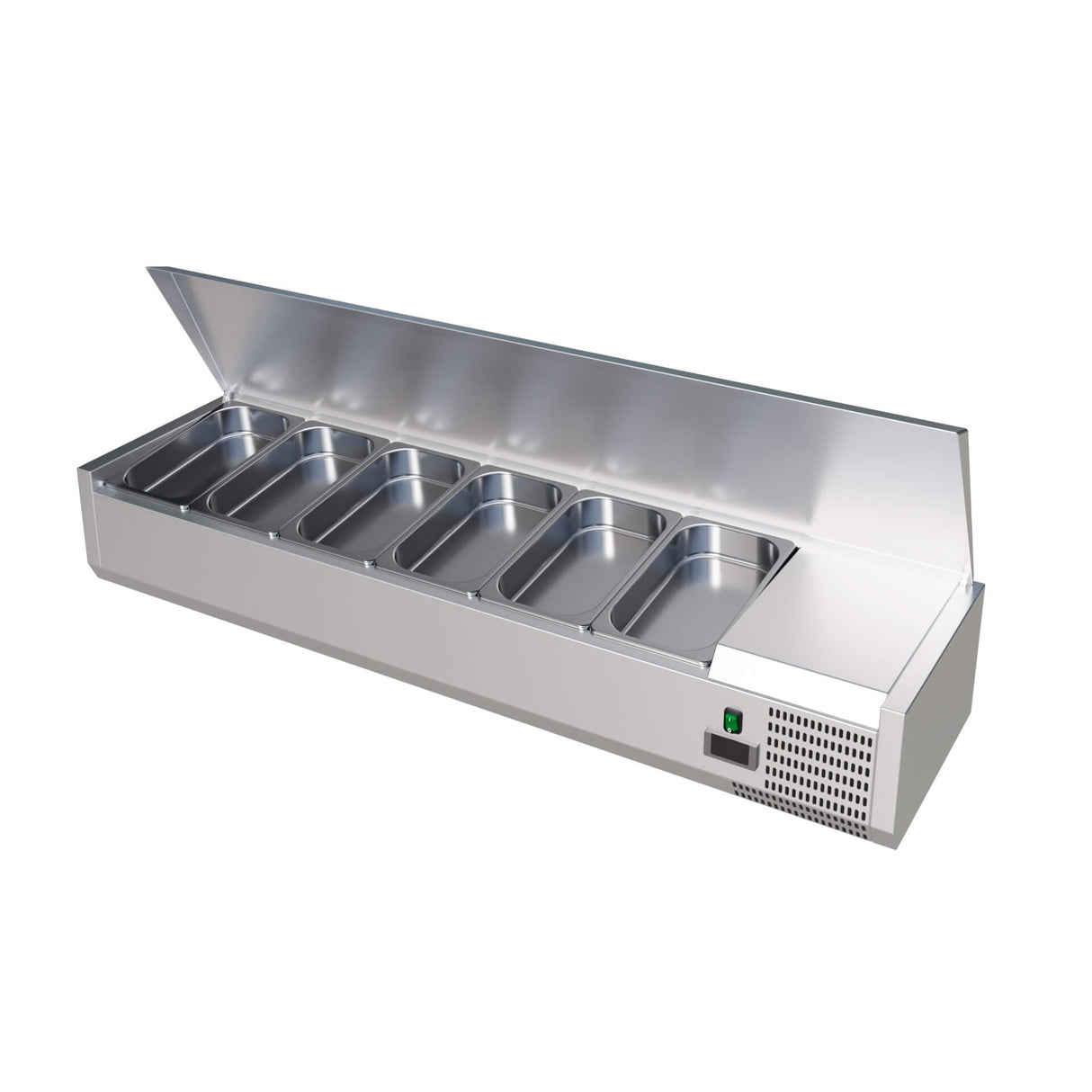 Empire Refrigerated Counter Top Servery Prep Unit 3 x 1/3 & 1 x 1/2 GN Stainless Steel Lid - EMP-VRX1200380SL VRX Topping Units Empire