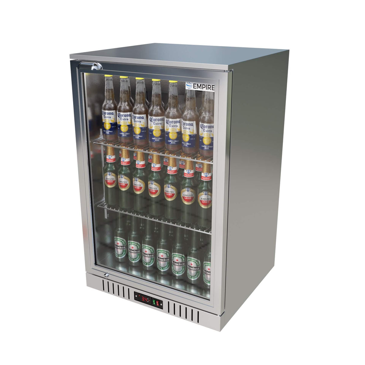Empire Single Door 138L Stainless Steel Bottle Cooler – Commercial Back Bar Fridge | CL-130H-S Single Door Bottle Coolers Empire